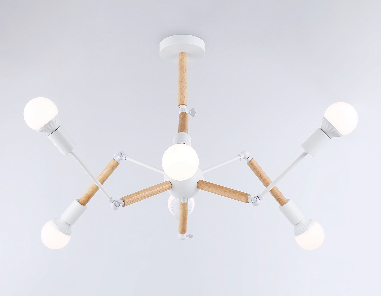 Подвесной светильник в стиле лофт TR80485/6 WH/LW белый/светлое дерево E27/6 max 60W D930*510