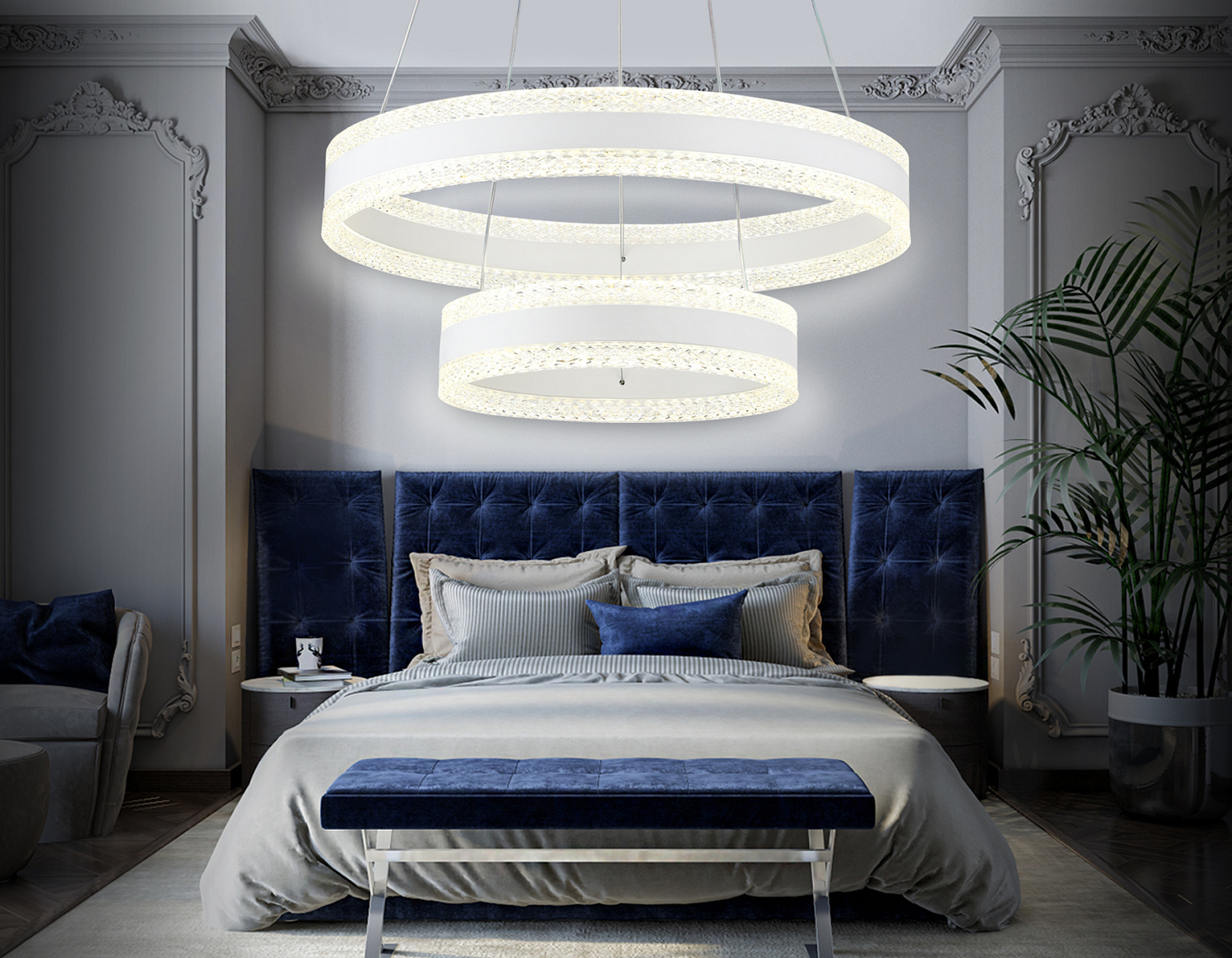 Управляемый подвесной светодиодный светильник FA6175/2 WH белый 108W 3000K+6400K/3000K/6400K/4200K+4200K D500*630 (ПДУ РАДИО 2.4G)