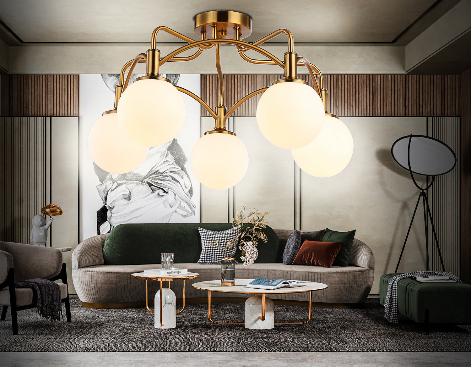 Подвесная люстра TR3212/5 GD/FR золото/белый матовый E27*5 max 40W D560*302