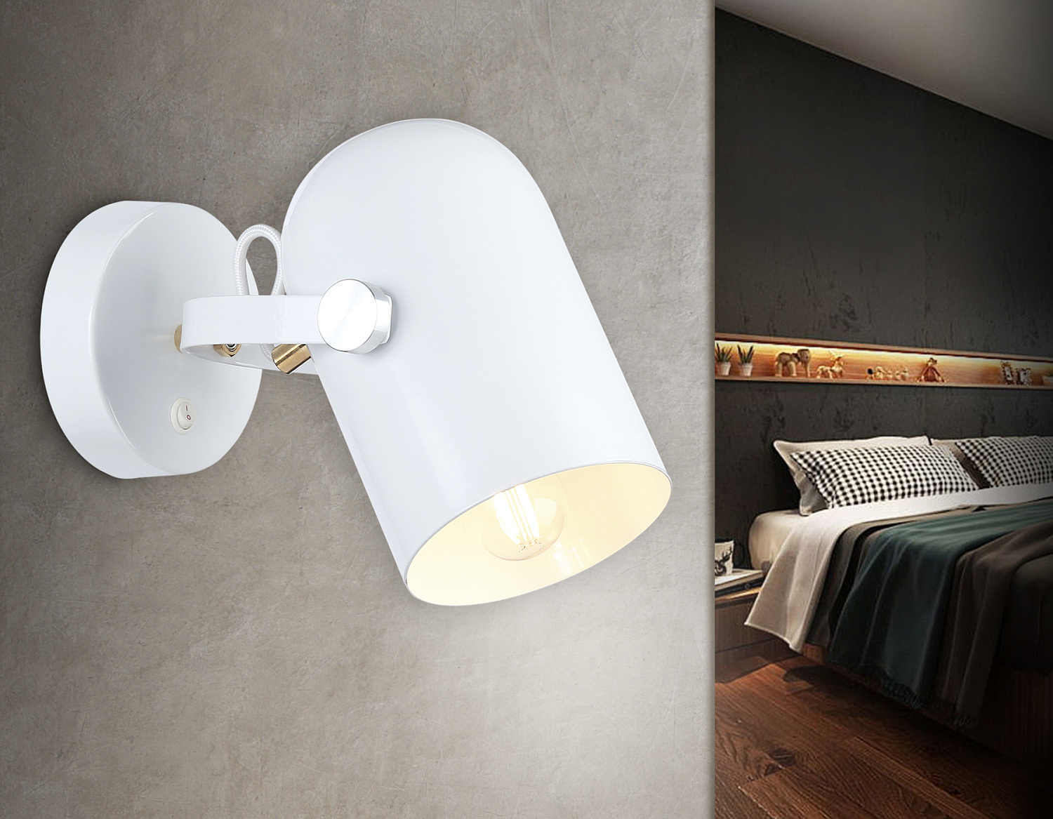 Накладной спот с выключателем в стиле лофт TR8202 WH белый E27 max 40W D117*280