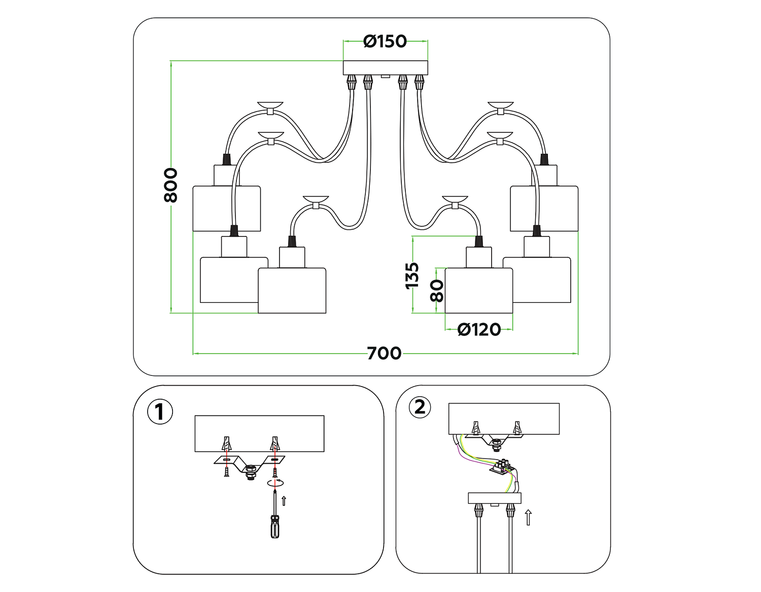 Подвесной светильник в стиле лофт TR8132/6 BK черный E27*6 max 40W D700*800