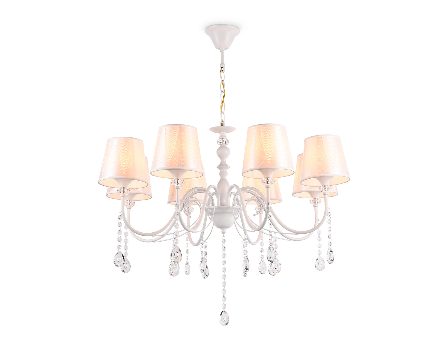 Подвесная люстра с абажуром и хрусталем TR4605/8 WH белый E27/8 max 40W D770*910