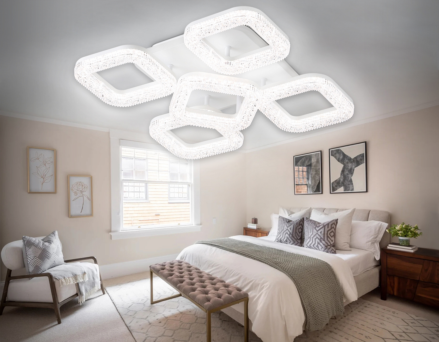 Потолочный светодиодный светильник с пультом FA3914/4+1 WH белый 80W 3000K/4200K/6400K 380*380*110 (ПДУ РАДИО 2.4G)