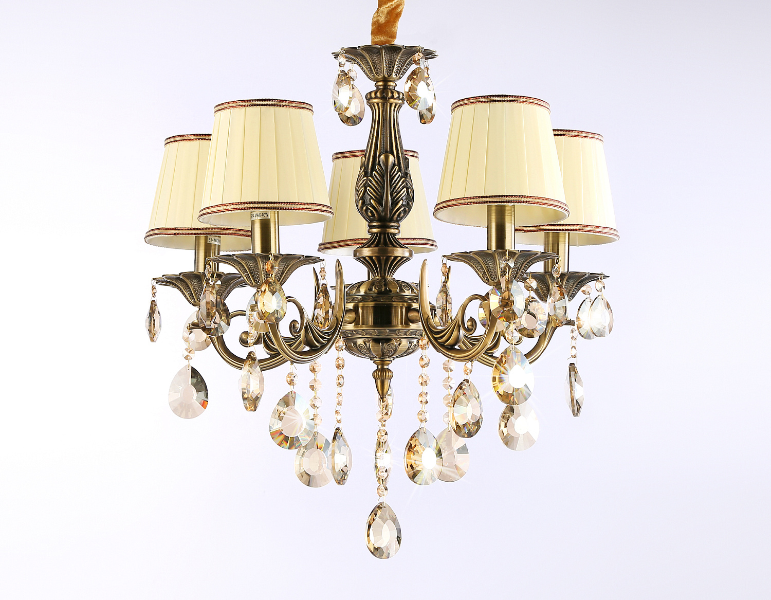 Подвесная люстра с абажурами и хрусталем TR4577/5 SB/WH бронза/белый E14/5 max 40W D560*570