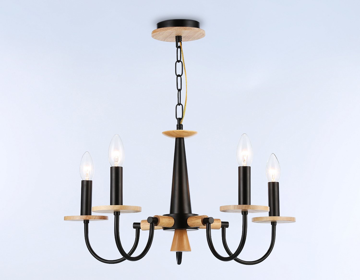 Подвесная люстра TR9593/5 BK/LW черный/светлое дерево E14/5 max 40W D555*660