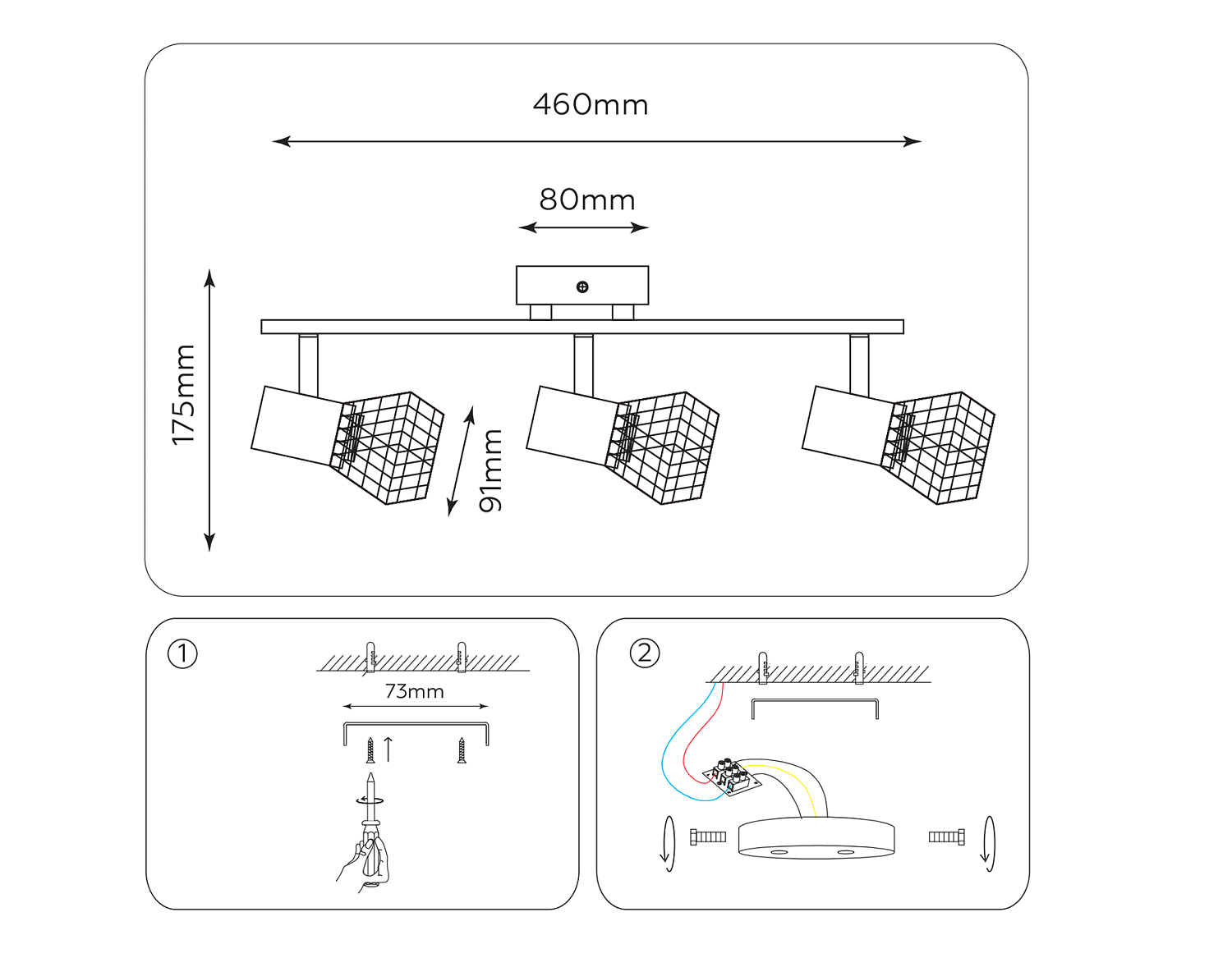 Настенно-потолочный спот в стиле лофт TR8622/3 BK/CH черный/хром E27*3 max 40W 460*91*175