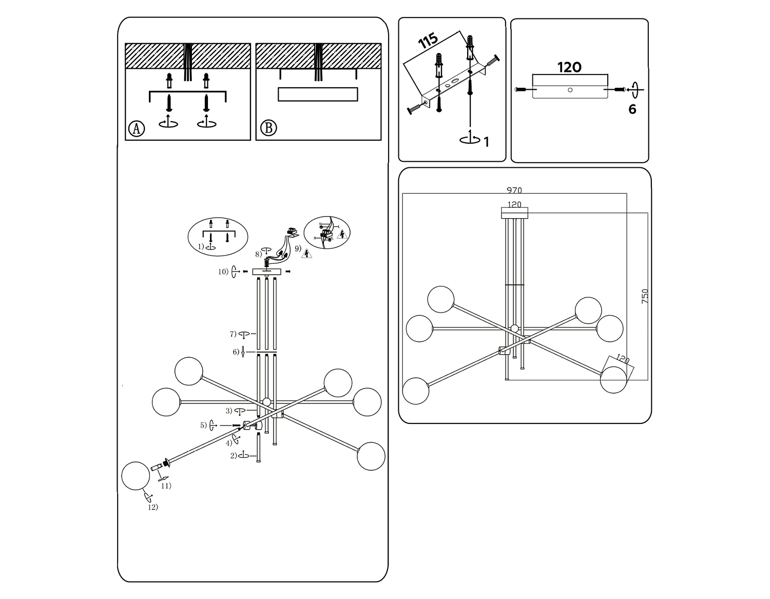 Подвесной светильник TR2521/6 WH/BS белый/латунь G9/6 max 10W D970*750