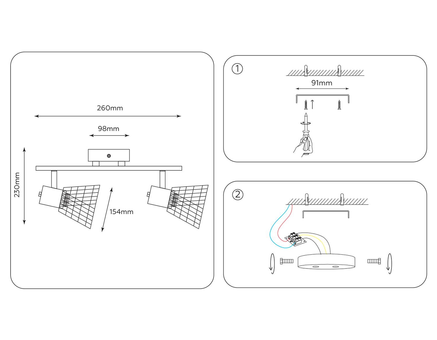 Настенно-потолочный спот в стиле лофт TR8601/2 WH/GD белый/золото E27*2 max 40W 260*154*230