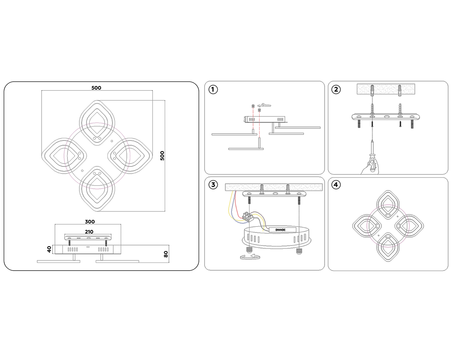 Потолочный светодиодный светильник с пультом FA8841/4 WH белый 3000K/4200K/6400K 80W 500*500*80 (ПДУ РАДИО 2.4G)