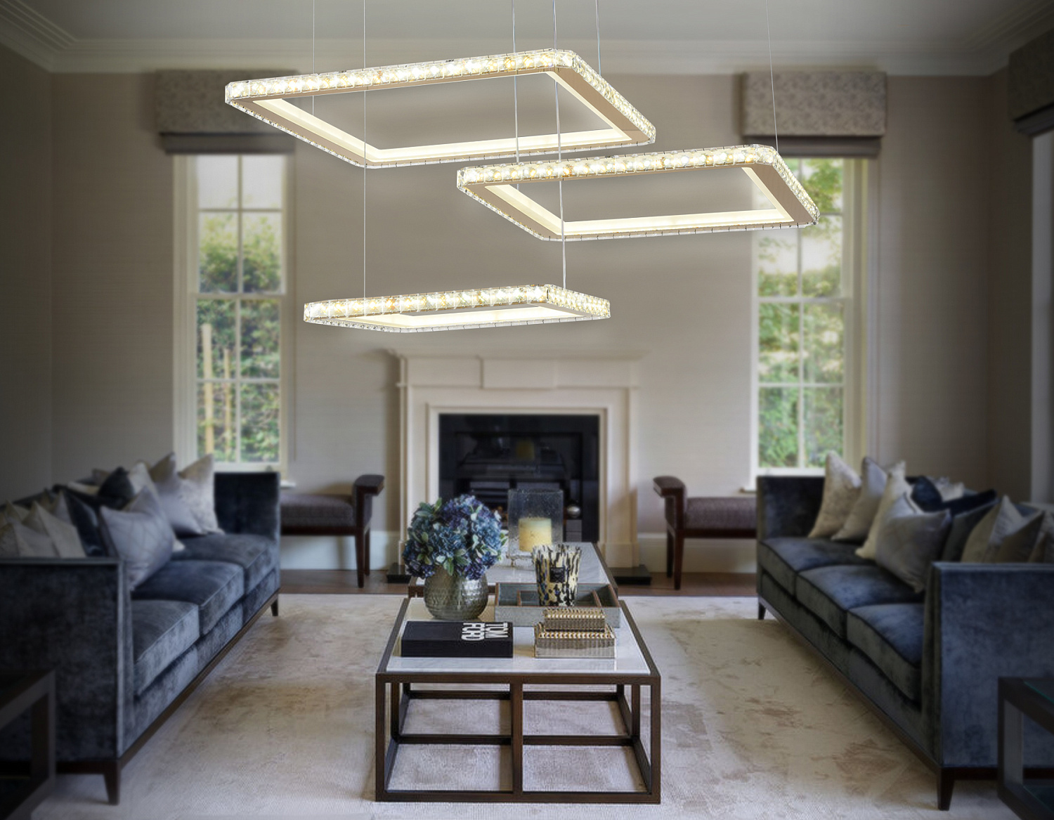 Управляемый подвесной светодиодный светильник FA1761/3 GD золото 180W 3000K+6400K/3000K/6400K/4200K+4200K 680*460*740 (ПДУ РАДИО 2.4G)