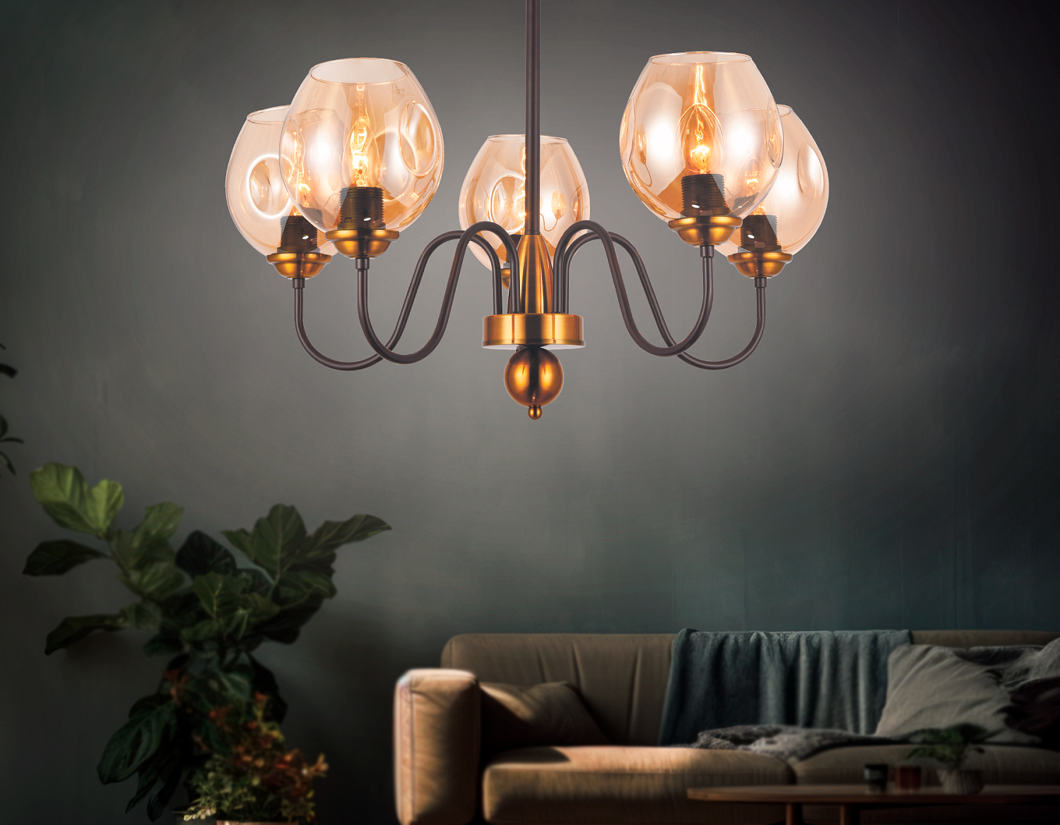 Подвесная люстра со сменной лампой TR9057/5 DCF/TI темный кофе/янтарь E27 max 40W D650*572