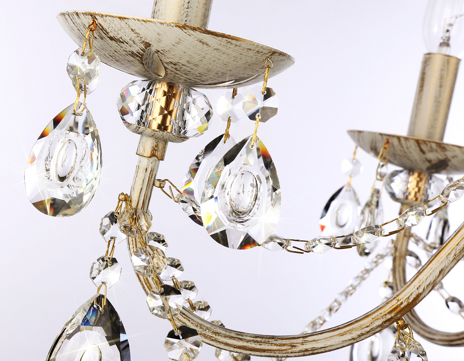 Классическая подвесная люстра с хрусталем TR4944/5 WH/GD/CL белый/золото/прозрачный E14/5 max 40W D605*565