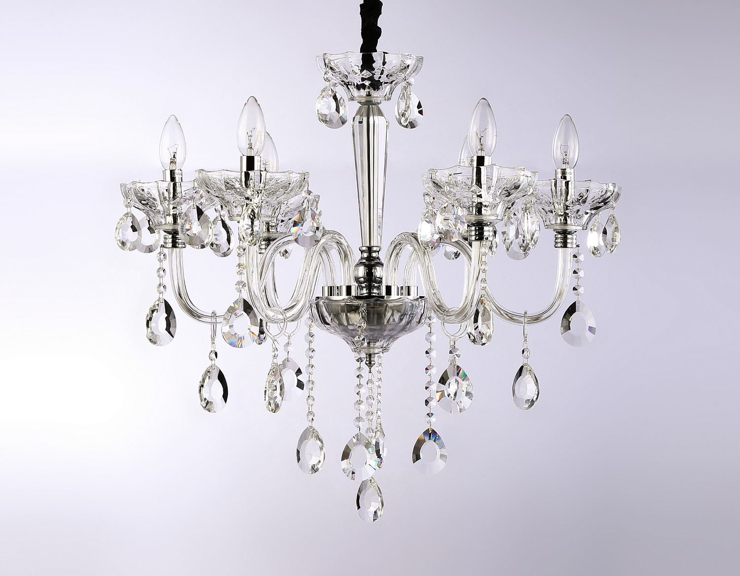 Подвесная классическая люстра с хрусталем TR4900/6 CH/CL хром/прозрачный E14/6 max 40W D663*598