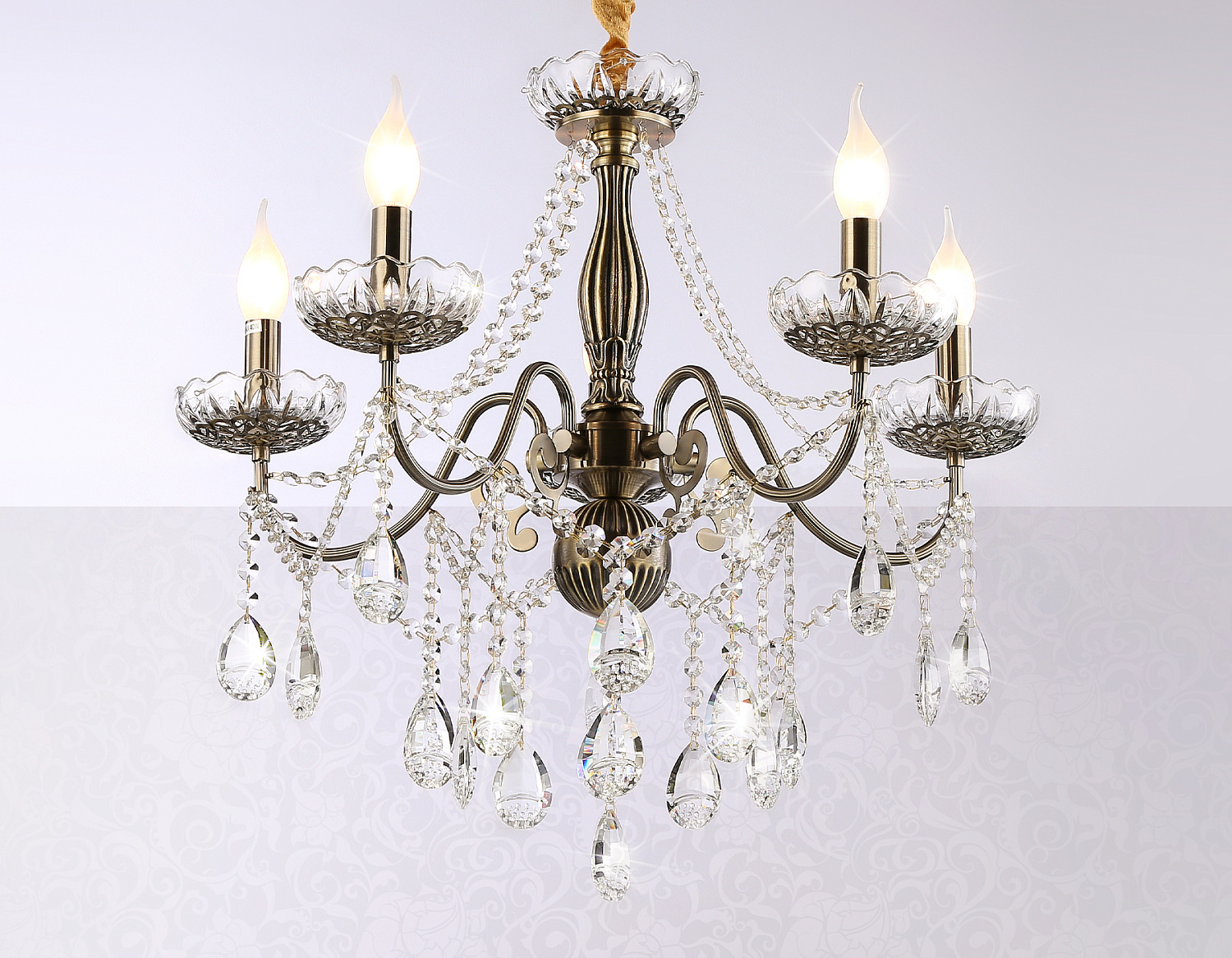 Подвесная классическая люстра с хрусталем TR4949/5 SB/CL бронза/прозрачный E14/5 max 40W D620*585