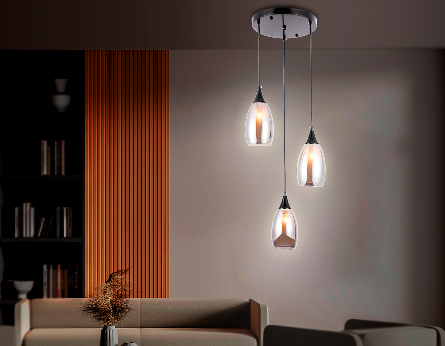 Подвесной светильник TR3550/3 BK/SM черный/дымчатый E14 max 40W 370*130*1000