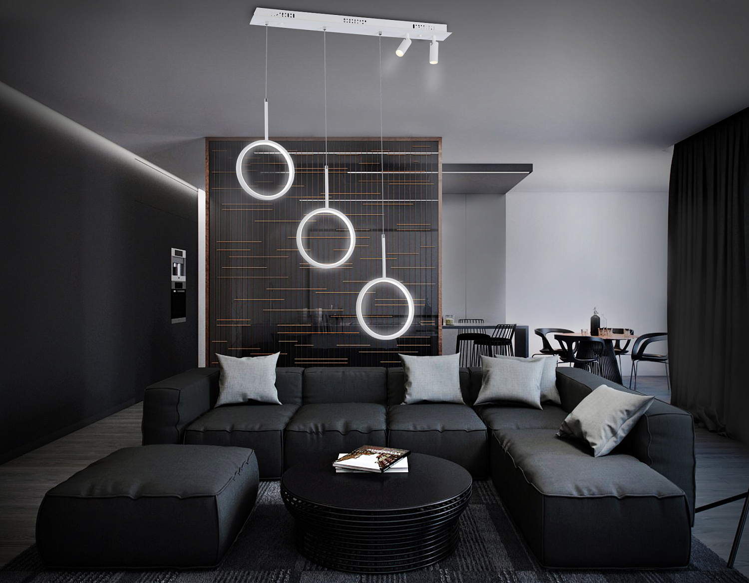 Подвесной светодиодный светильник с пультом FL5277/3+2 WH белый 59W 3000K/4200K/6400K+4200K 800*200*1200 (ПДУ ИК)