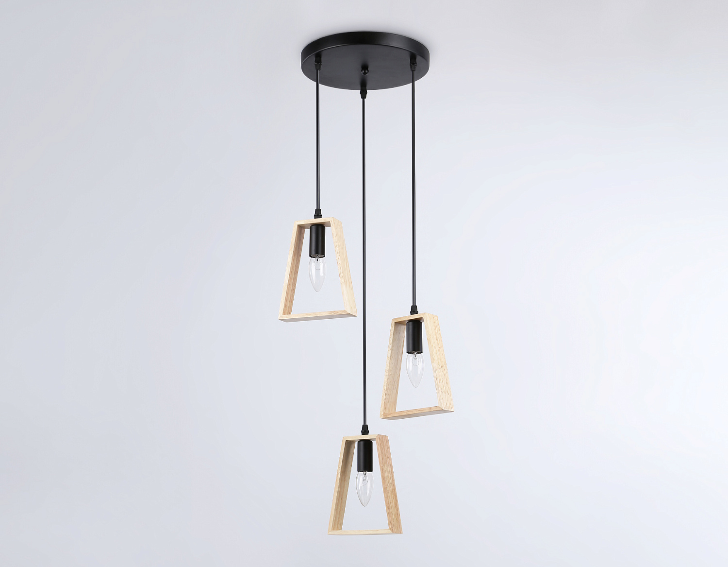 Подвесной светильник в стиле лофт TR80499/3 BK/LW черный/светлое дерево E14/3 max 60W D350*1000