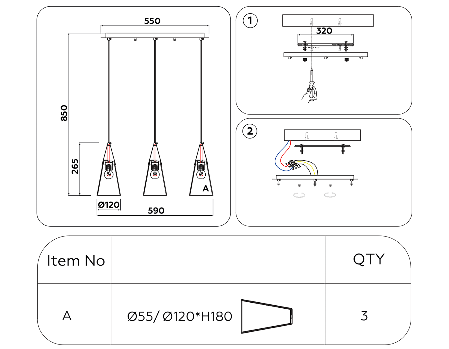 Подвесной светильник TR3669/3 BS/CL латунь/прозрачный E14/3 max 40W 590*120*850