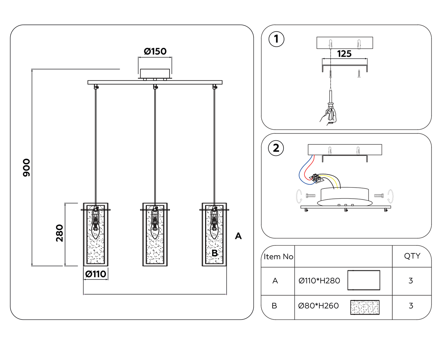Подвесной светильник TR3675/3 CH/CL/FR хром/прозрачный/белый матовый E14/3 max 40W 640*110*900