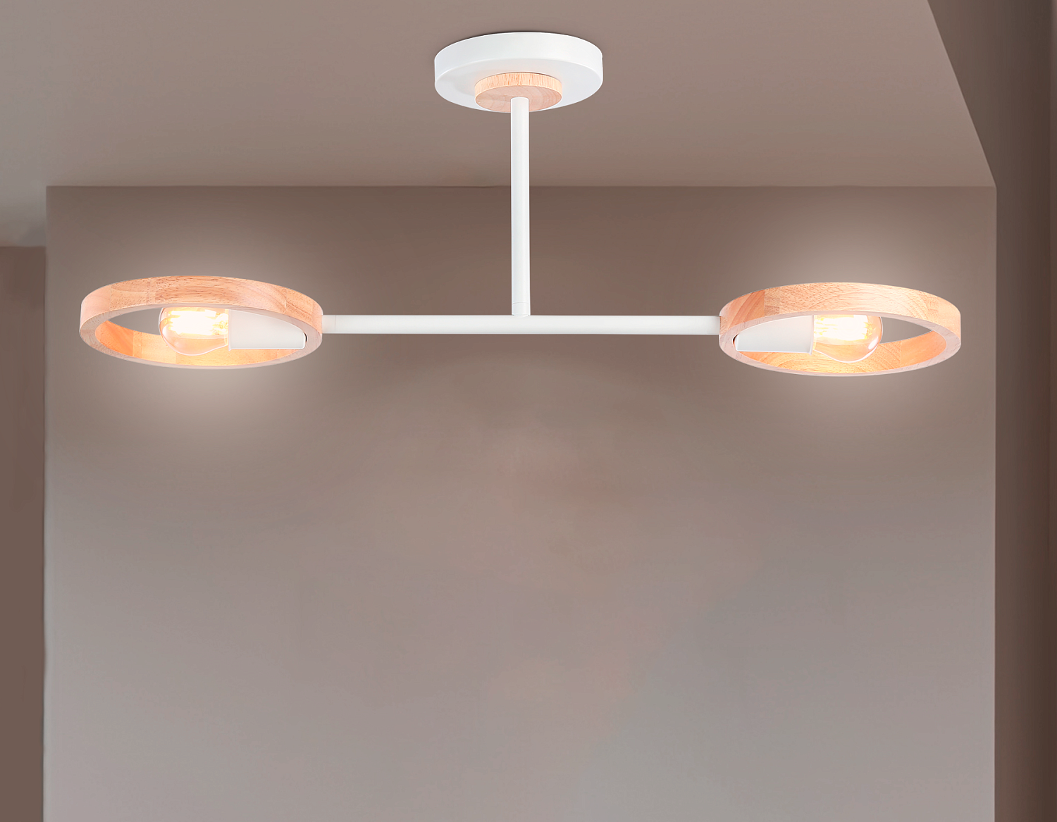 Подвесной светильник со сменной лампой TR8243/2 WH/LWD белый/светлое дерево E27/2 max 40W 590*165*220