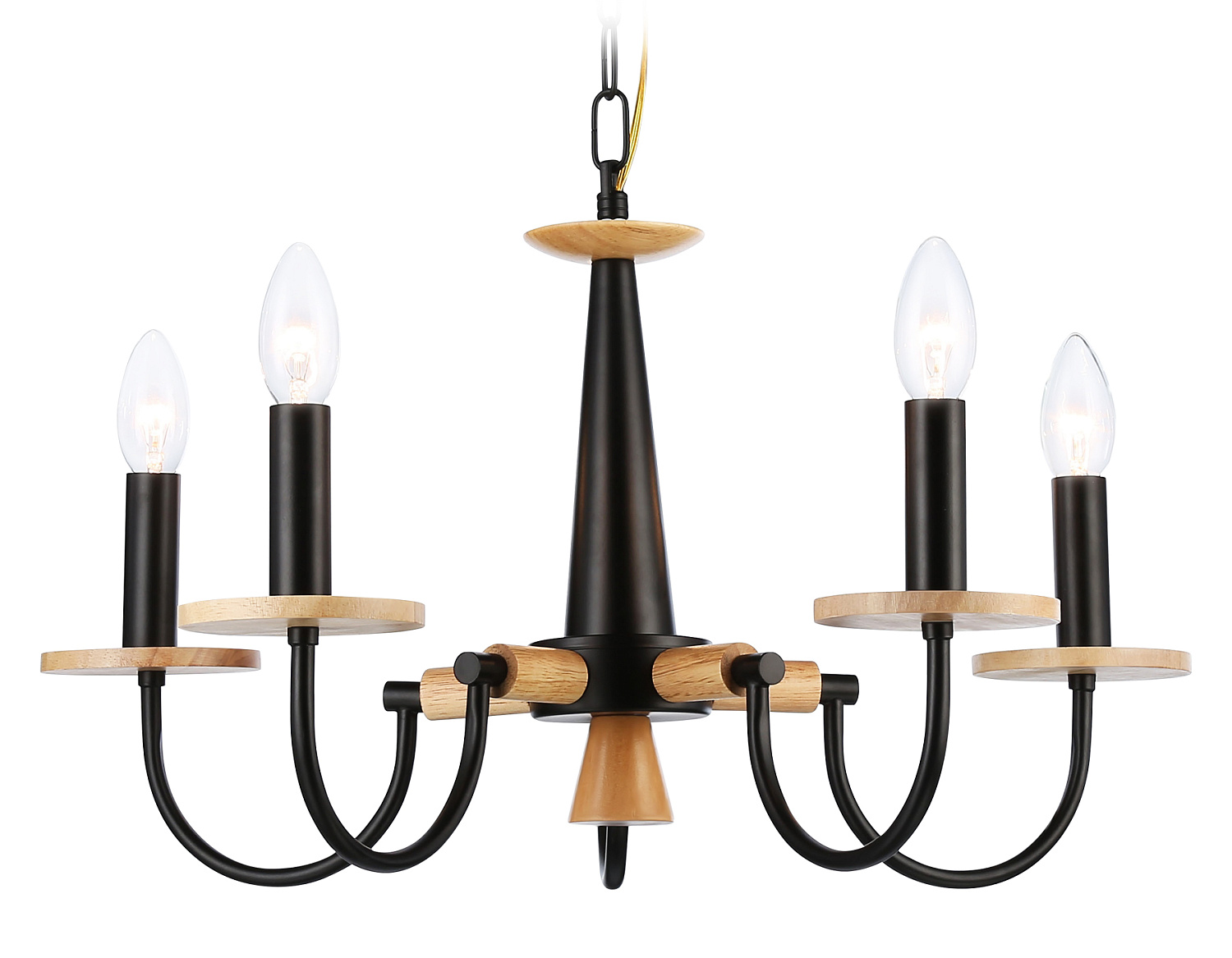 Подвесная люстра TR9593/5 BK/LW черный/светлое дерево E14/5 max 40W D555*660