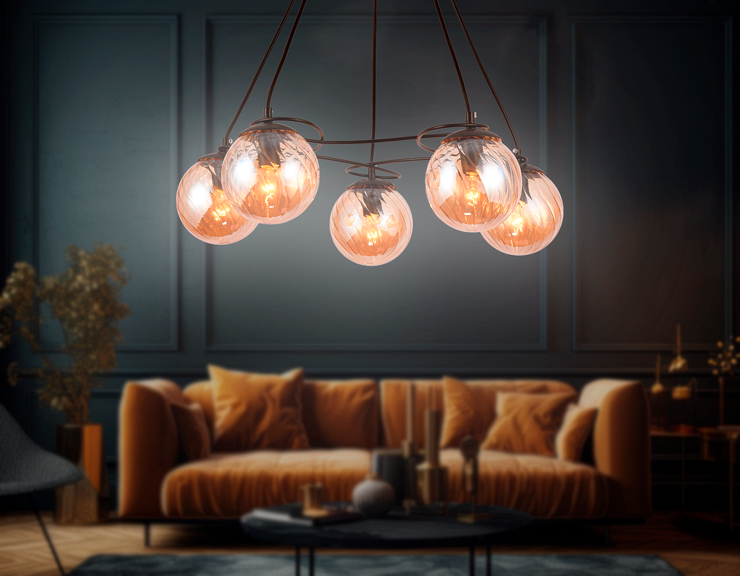 Подвесная люстра TR9022/5 BK/TI черный/янтарь E14 max 40W D560*800