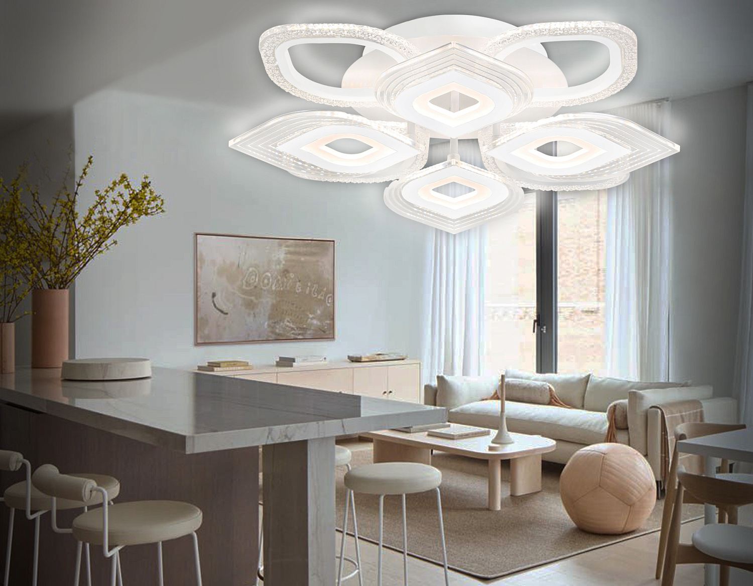 Потолочный светодиодный светильник с пультом FA4294/4+4 WH белый 128W 3000K/4200K/6400K D555*120 (ПДУ ИК)