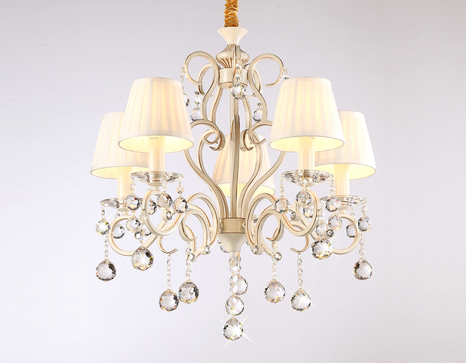 Подвесная люстра с абажурами и хрусталем TR4560/5 BG/GD бежевый/золото E14/5 max 40W D590*605