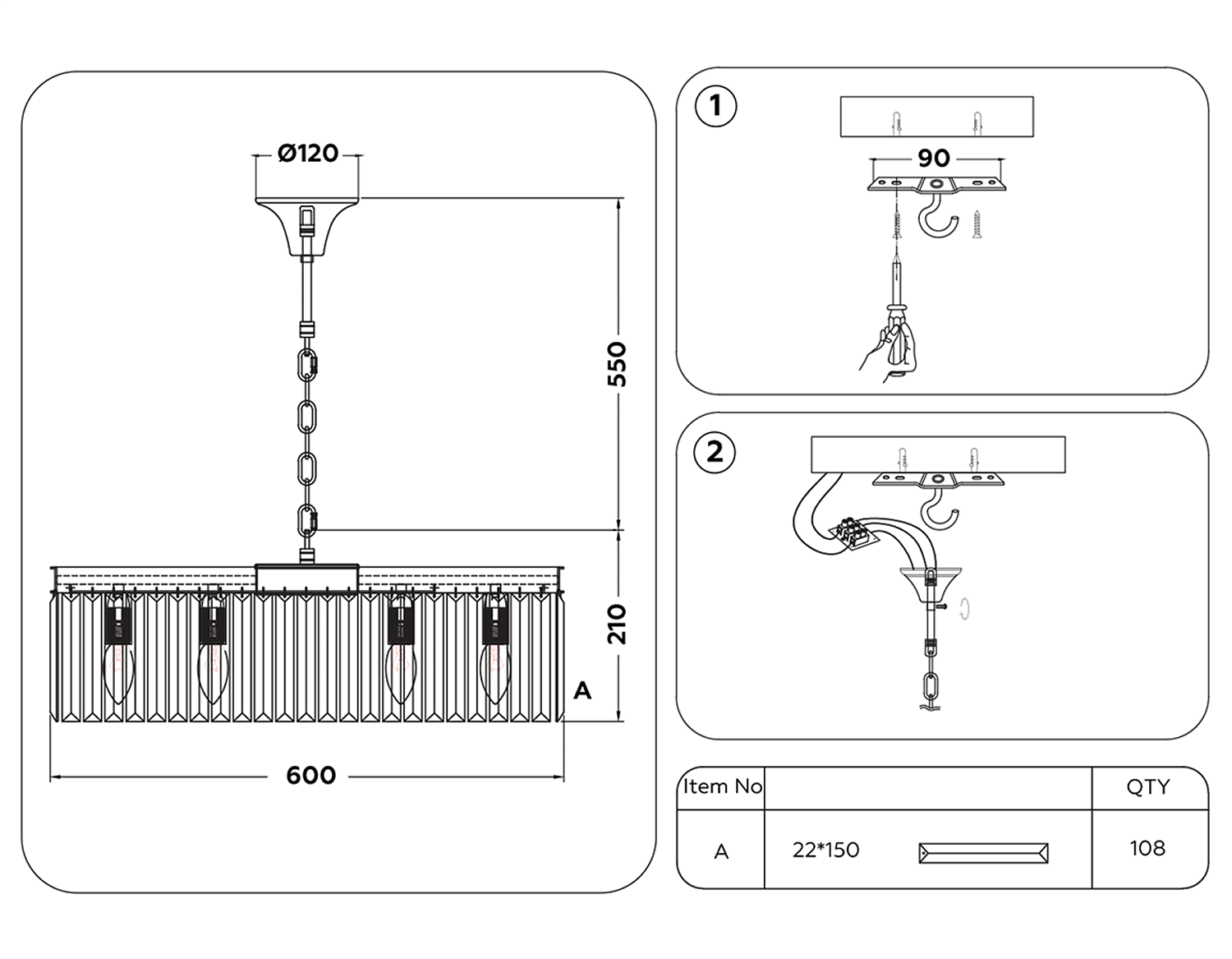 Подвесная люстра с хрусталем TR5096/8 CH/CL хром/прозрачный E14/8 max 40W D600*760