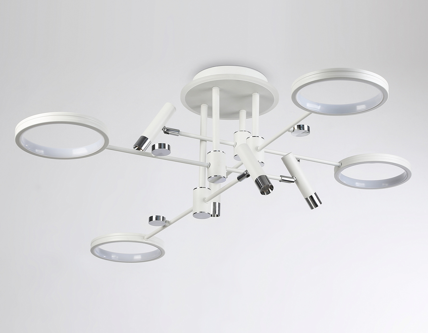 Потолочный светодиодный светильник с пультом управления FL51648/4+4 WH/CH белый/хром 98W 3000K-6400K D910*340 (ПДУ ИК)