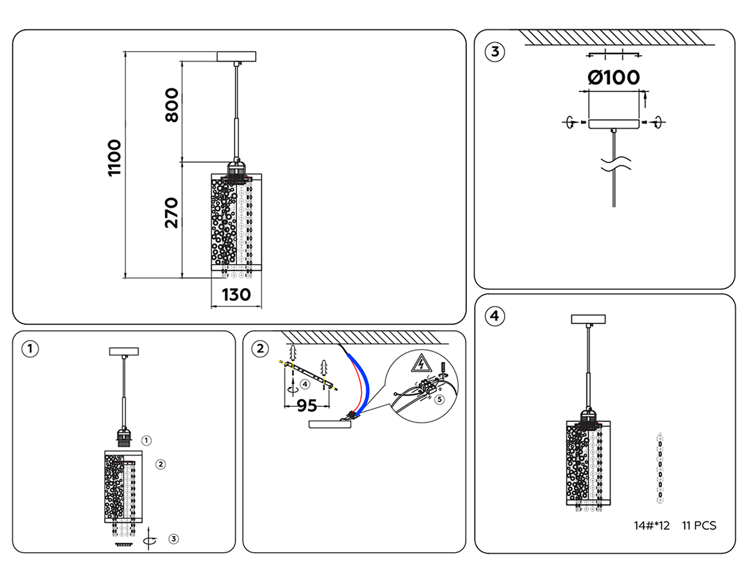 Подвесной светильник со сменной лампой TR3637 CH/BK хром/черный E14 max 40W D130*1100