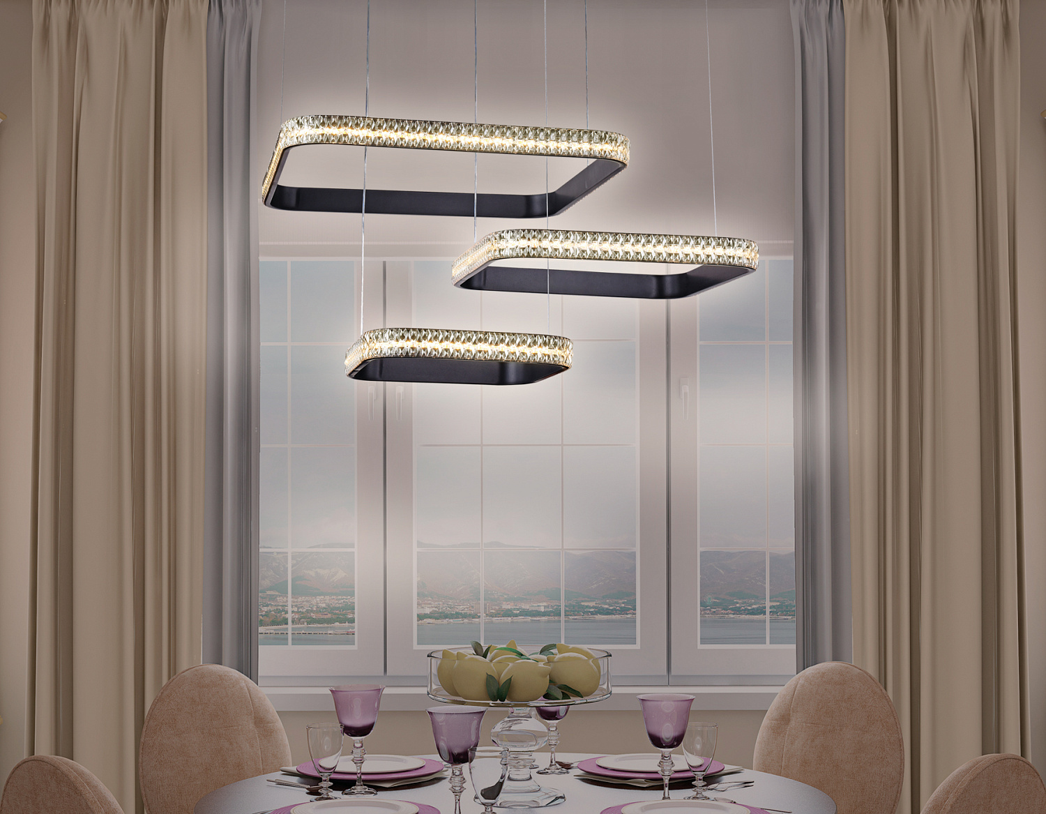 Подвесной светодиодный светильник с пультом FA6166 BK черный 131W 720*500*900 (ПДУ РАДИО 2.4)