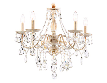 Классическая подвесная люстра с хрусталем TR4944/5 WH/GD/CL белый/золото/прозрачный E14/5 max 40W D605*565