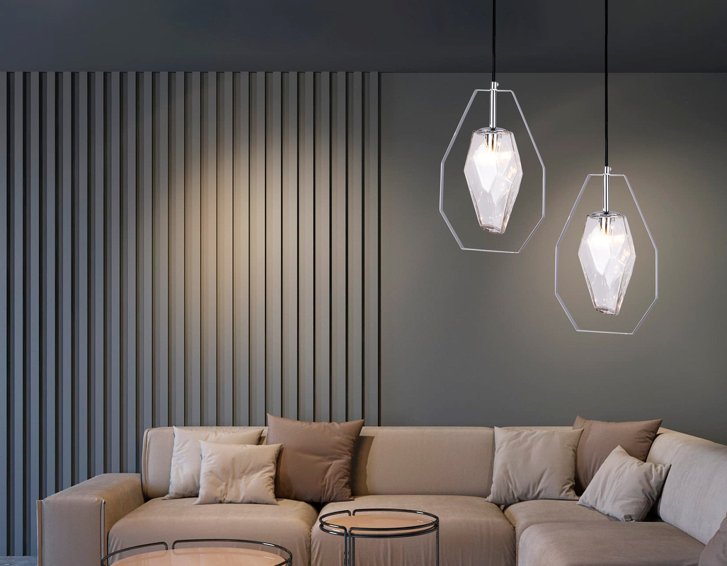 Подвесной светильник со сменной лампой TR3626 CH/CL хром/матовый G9 max 40W D200*1100