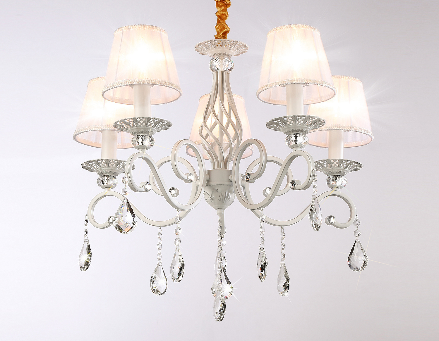 Подвесная люстра с абажурами и хрусталем TR4547/5 WH/SL белый/серебро E14/5 max 40W D565*500