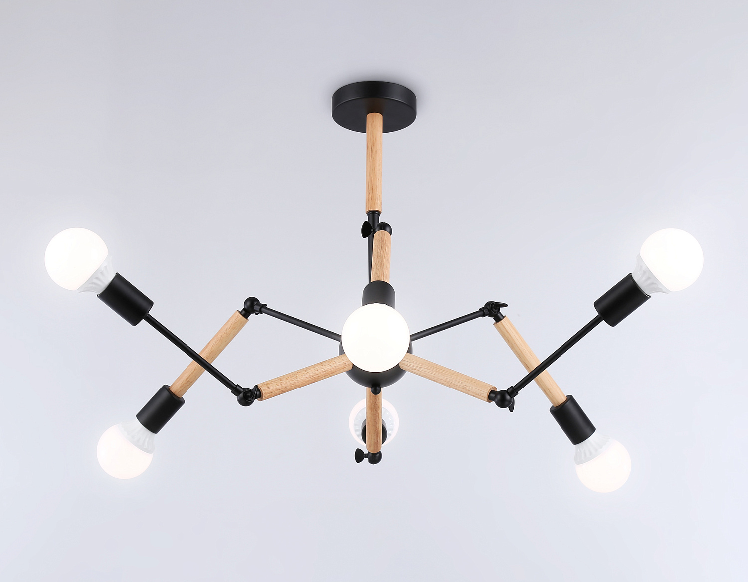 Подвесной светильник в стиле лофт TR80488/6 BK/LW черный/светлое дерево E27/6 max 60W D930*510