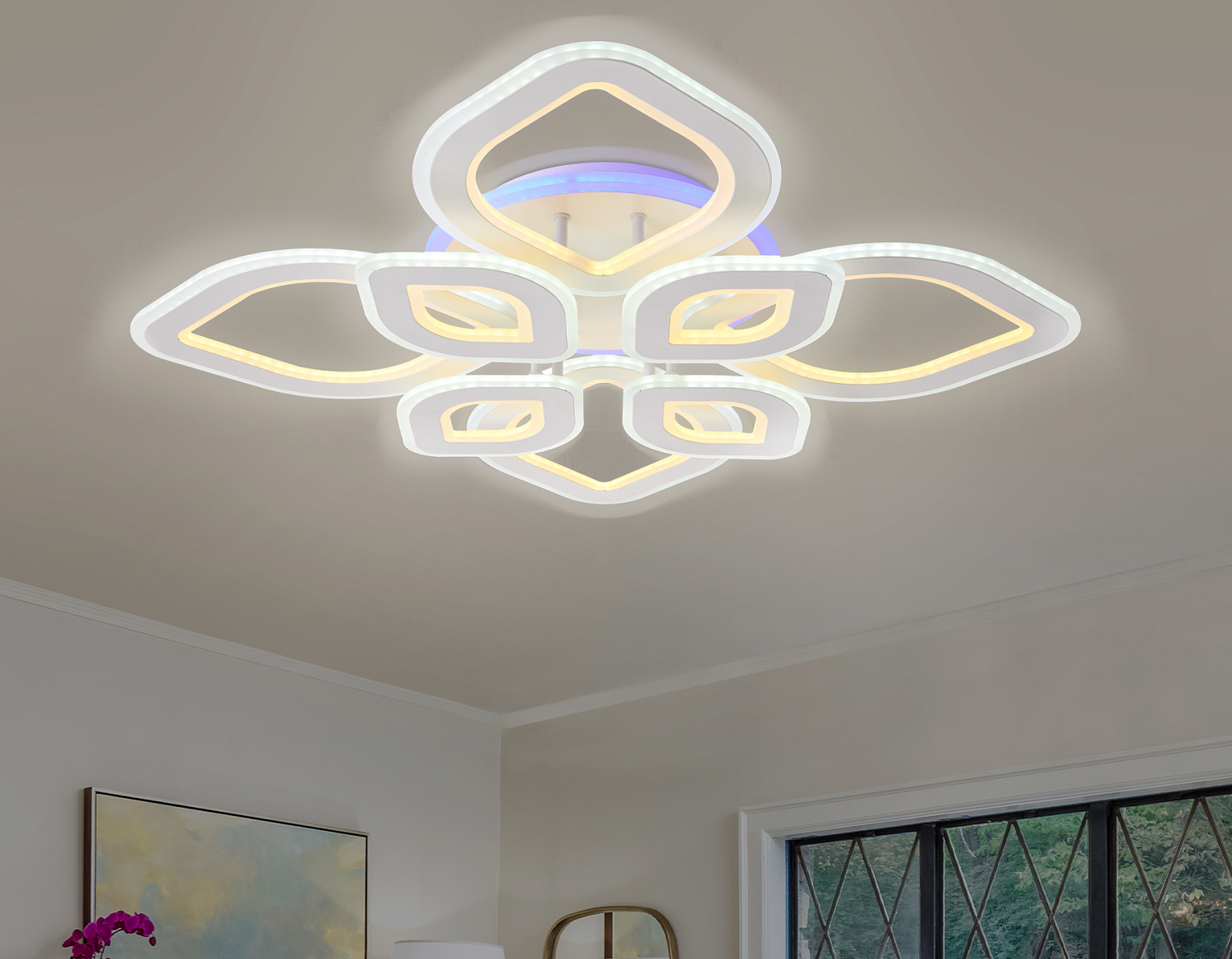 Потолочный светодиодный светильник с пультом FA8844/4+4 WH белый 3000K/4200K/6400K 190W 770*770*120 (ПДУ РАДИО 2.4G)