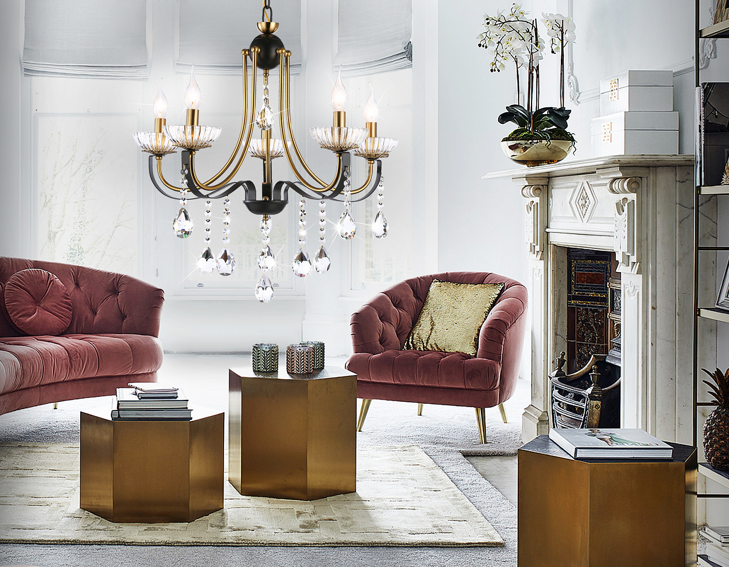 Подвесная люстра с хрусталем TR4952/5 BK/GD/CL черный/золото/прозрачный E14*5 max 40W D620*670