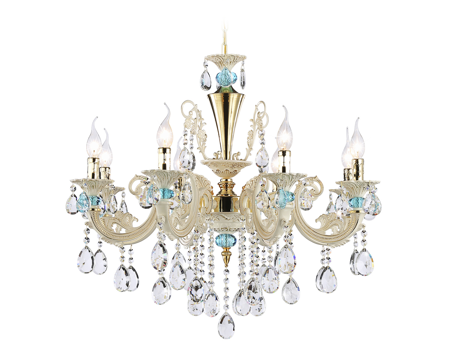 Подвесная люстра с хрусталем TR4926/8 GD/WH/CL золото/белый/прозрачный E14*8 max 40W D740*630