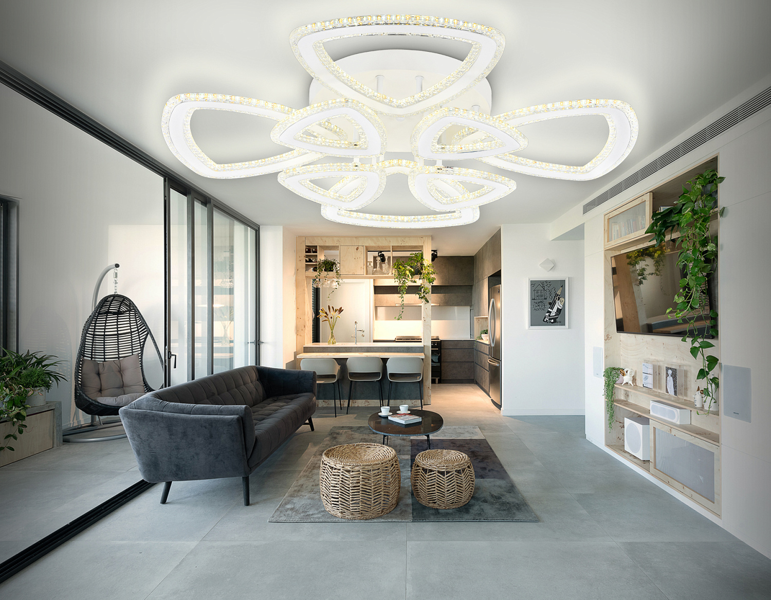 Управляемый потолочный светодиодный светильник FA8863/4+4 WH белый 182W 3000K+6400K/3000K/6400K/4200K+4200K 740*740*130 (ПДУ РАДИО 2.4G)