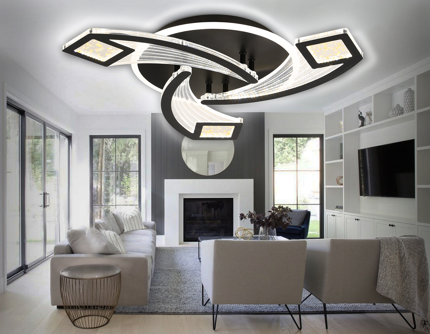 Потолочный светодиодный светильник с пультом FA4477/3 BK черный 62W 3000K+6400K/4200K/6400K+3000K D560*75 (ПДУ ИК)