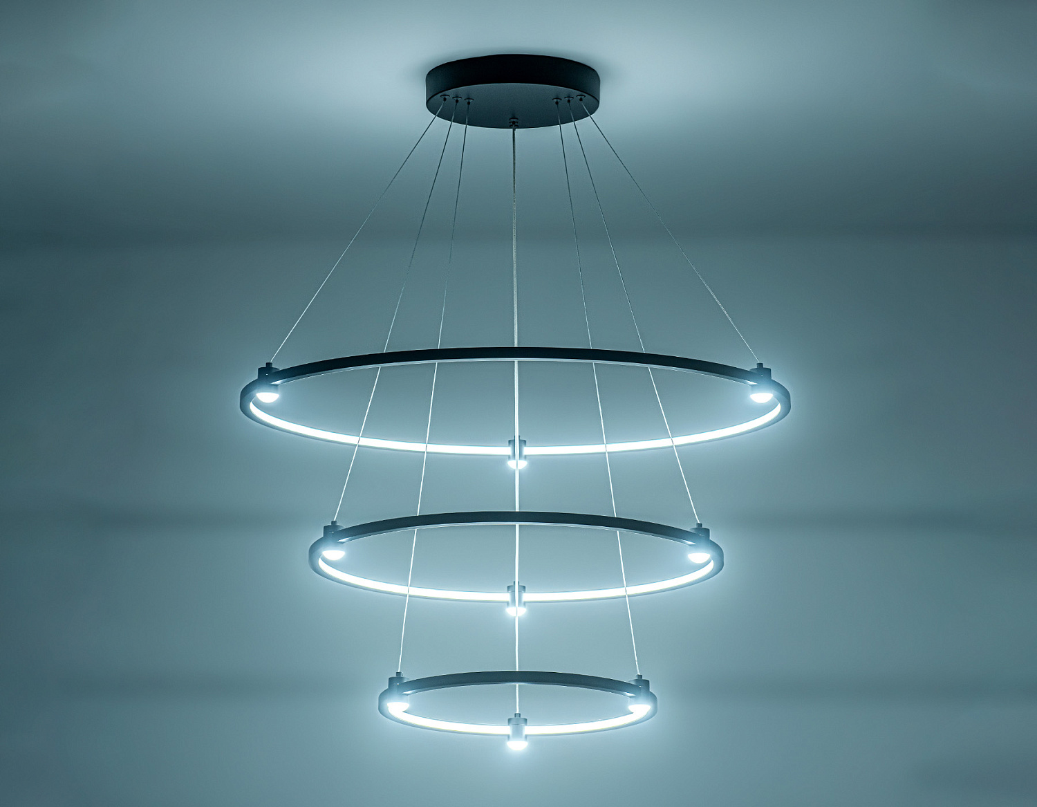 Подвесной светодиодный светильник FL5514/3+9 BK черный 90W 3000K/4200K/6400K D800/600/400*1300 (без ПДУ)