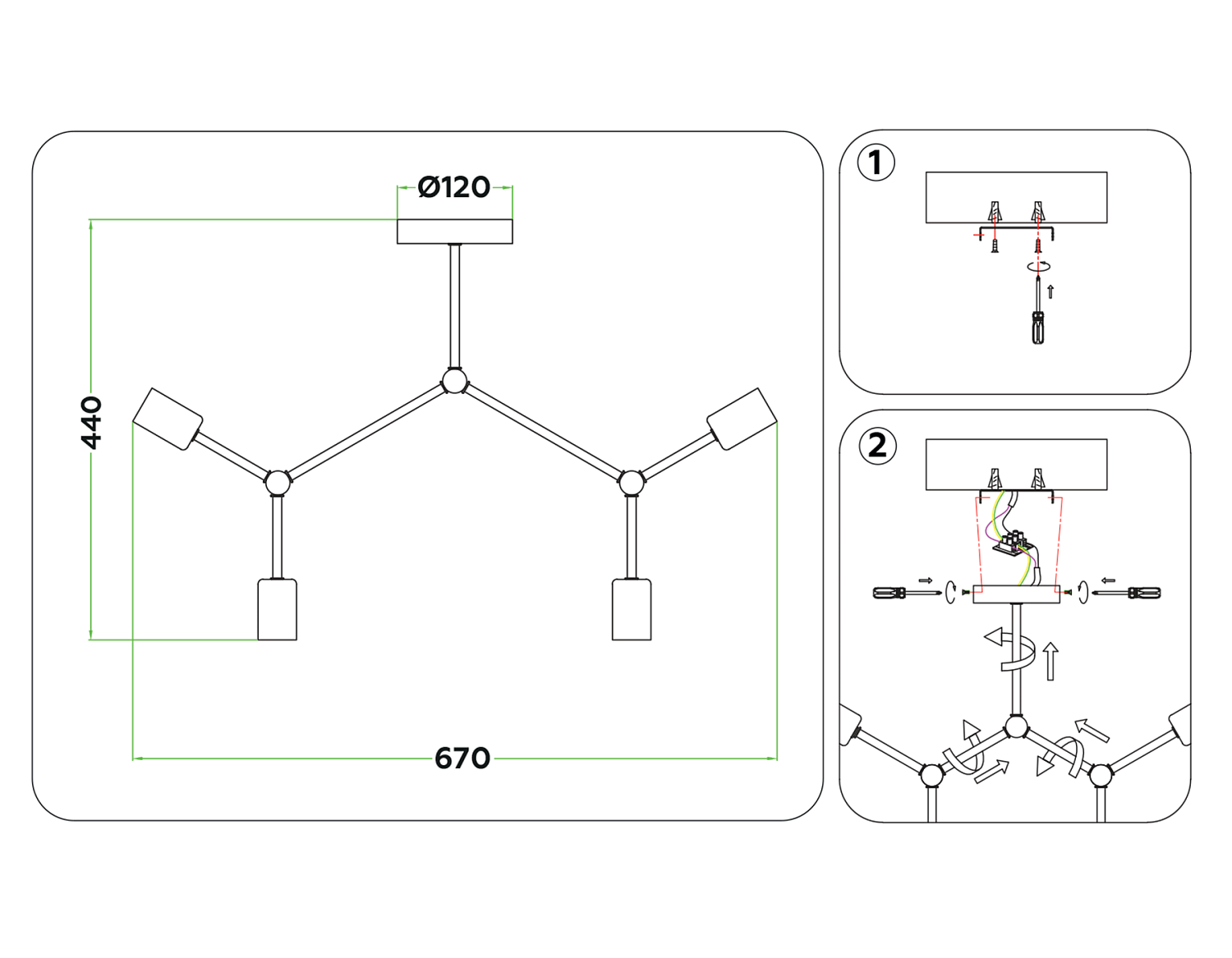 Потолочный светильник в стиле лофт TR8033/4 BK черный E27*4 max 40W D670*440
