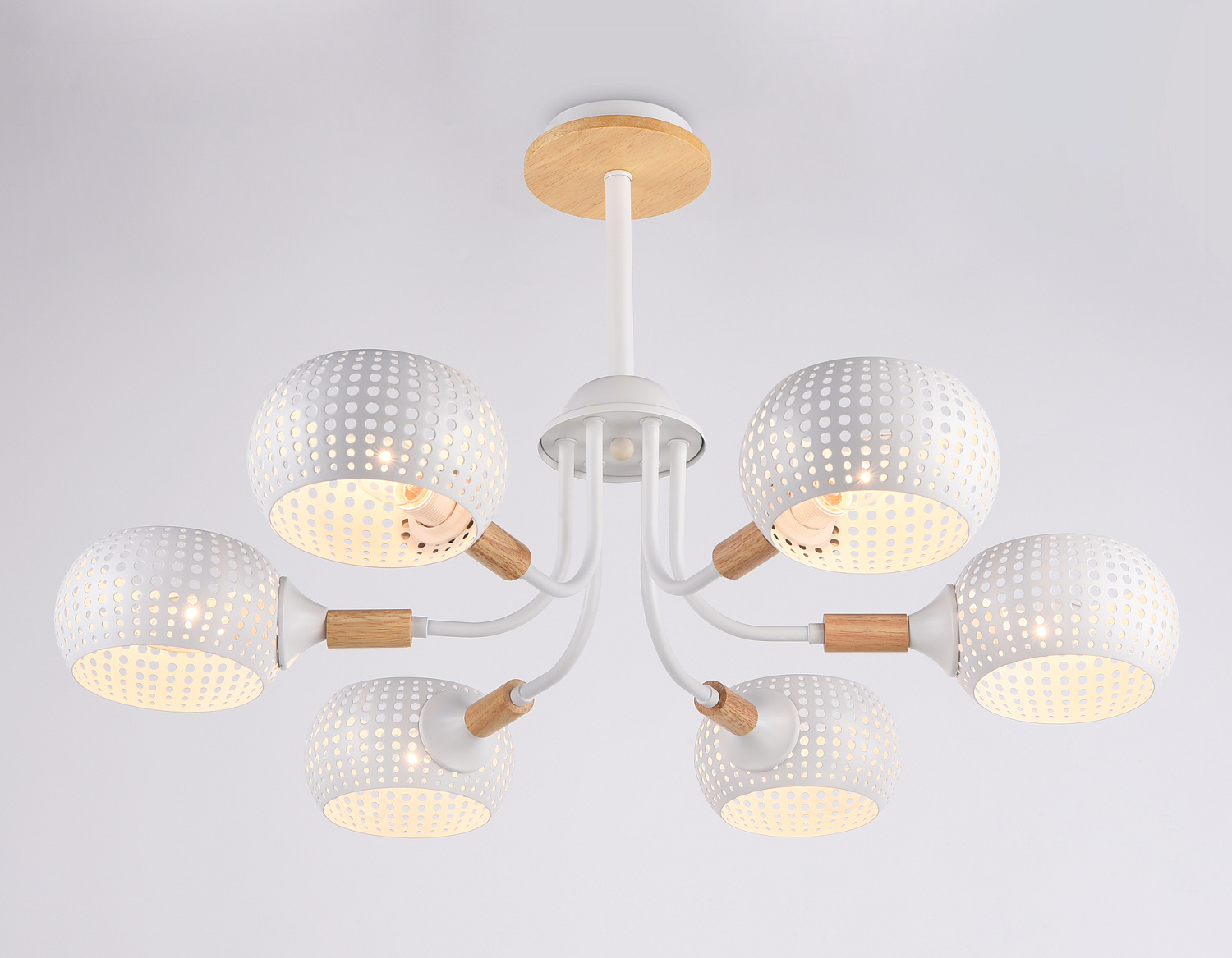 Подвесная люстра TR80166/6 WH/LWD белый/светлое дерево E14/6 max 40W D690*370