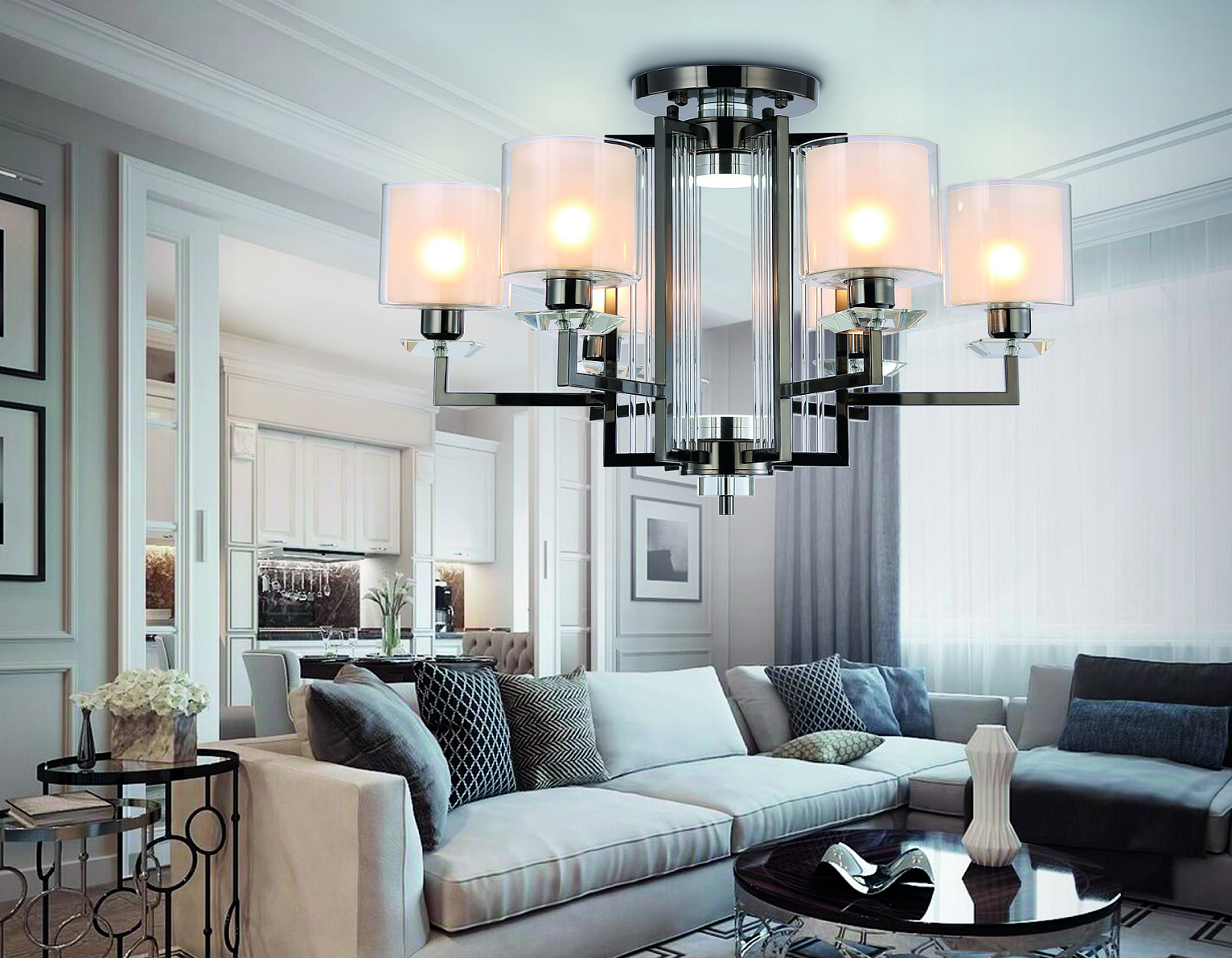 Потолочная люстра TR4422/6 DCH/CL/FR черный хром/прозрачный/белый матовый E27*6 max 40W D748*463