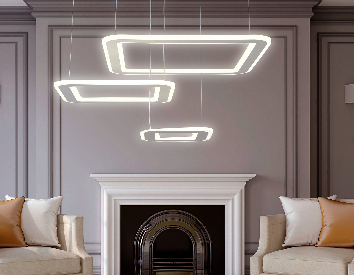 Подвесной светодиодный светильник с пультом FA4329/3 WH белый 3000K/4200K/6400K 154W 650*460*590 (ПДУ РАДИО 2.4G)