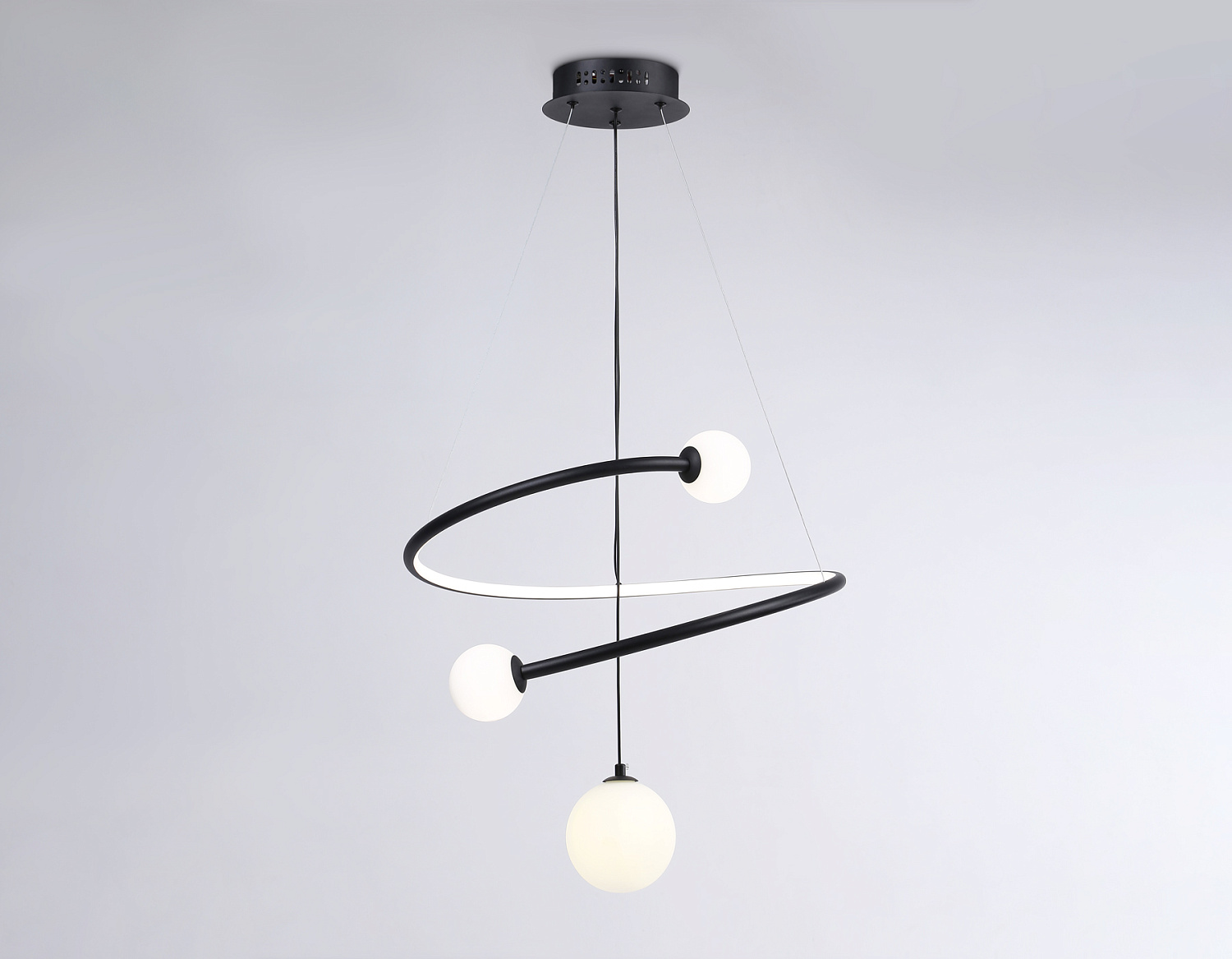 Подвесной светодиодный светильник с пультом управления FL66303 BK черный 39W 3000K-6400K+G9 D500*1200 (ПДУ ИК)