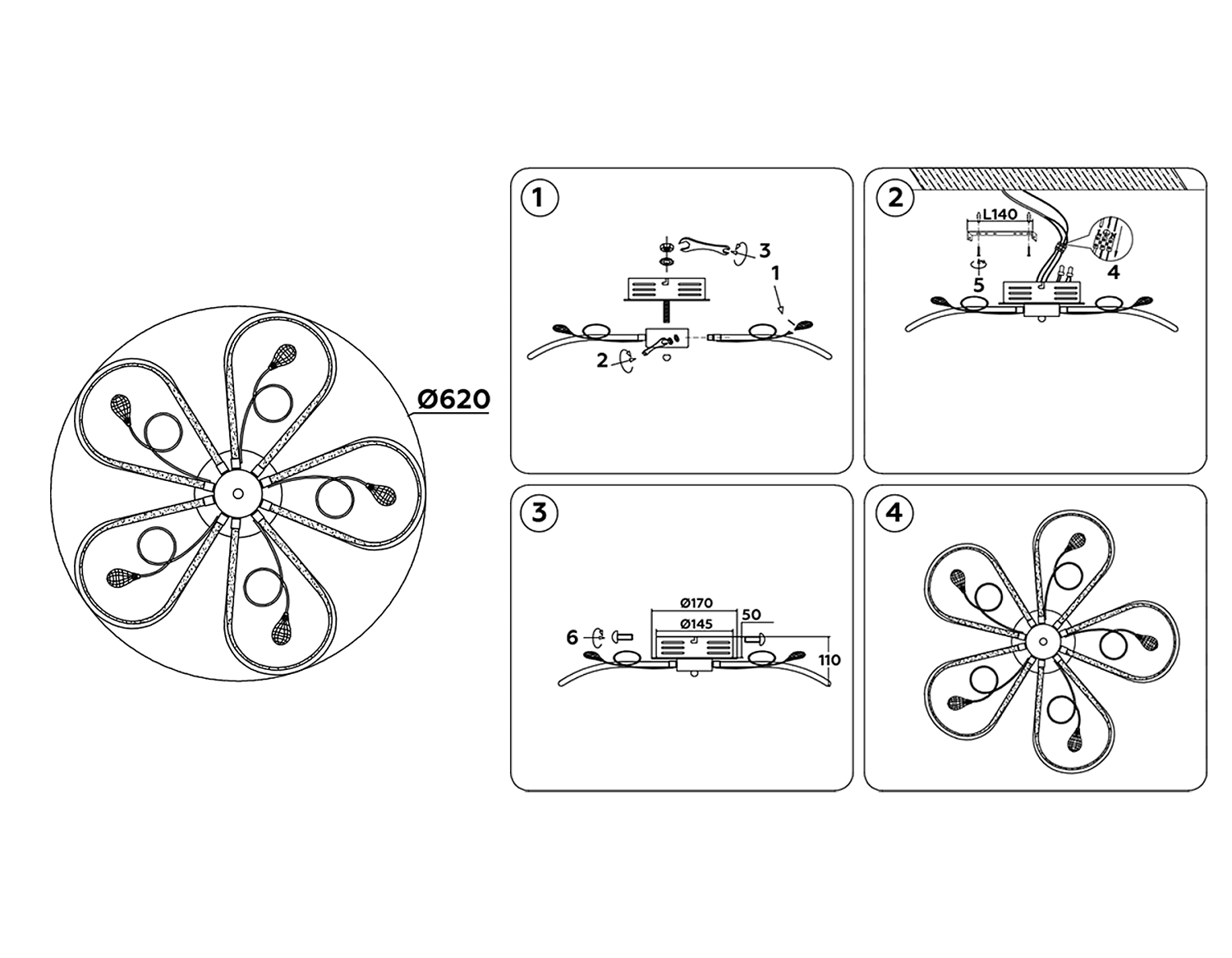 Потолочный светодиодный светильник LC575/5 CH хром 65W 4200K 620*620*110 (Без ПДУ)
