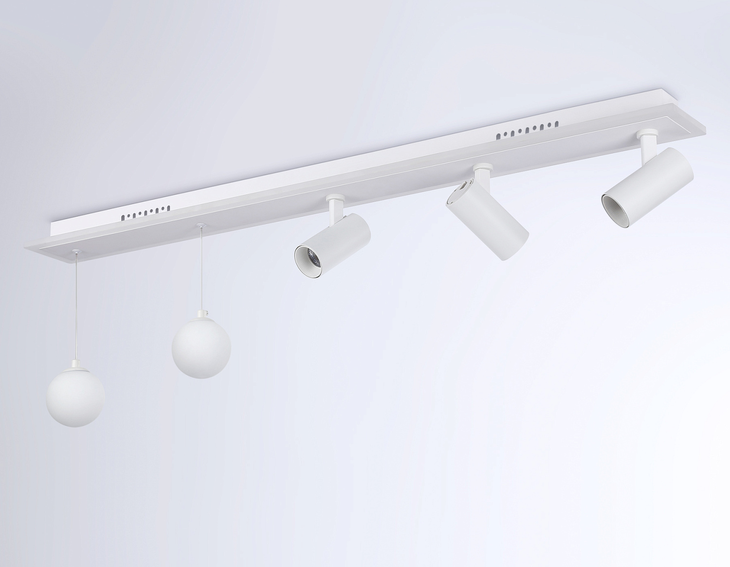 Потолочный светодиодный светильник со сменной лампой и пультом управления FL66201/1+5 WH белый 67W 3000K-6400K+G9/2 1000*100*400 (ПДУ ИК)