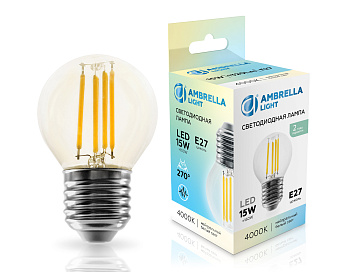 Лампа светодиодная Шар G45 15W 4000K 451524 Filament LED G45 15W E27 4000K 220-240V